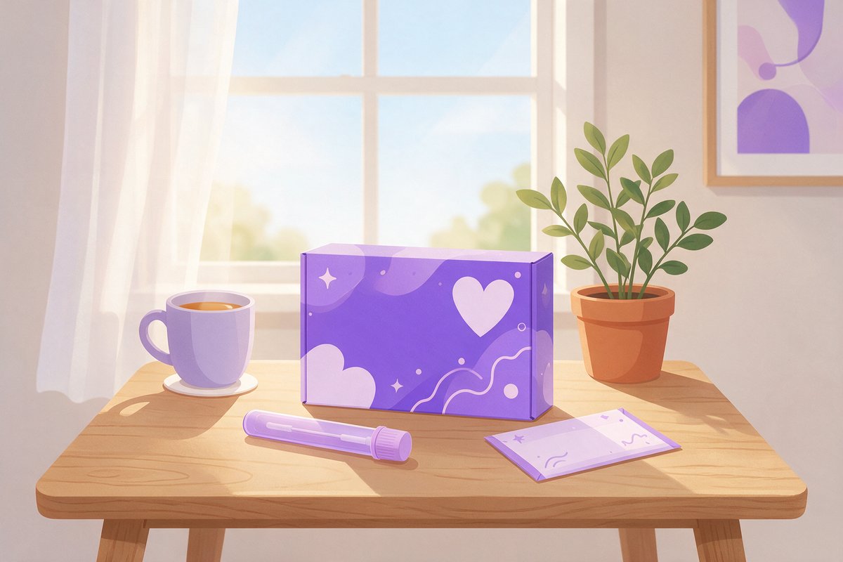 Illustration of at-home cervical screening self-collection, the modern replacement for the Pap smear