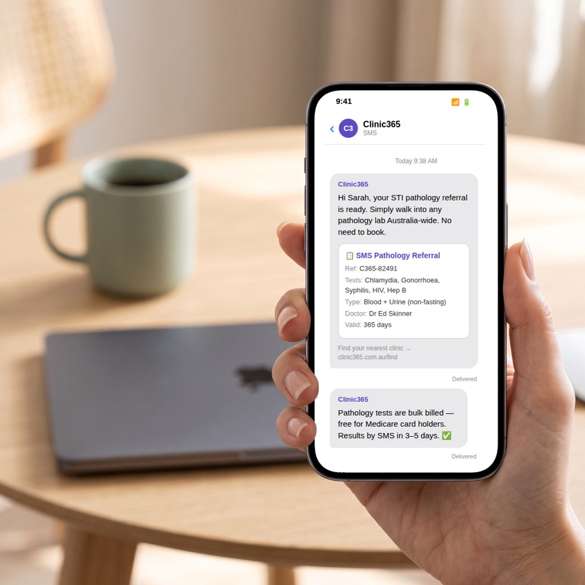 STI pathology referral by SMS — walk into any lab Australia-wide