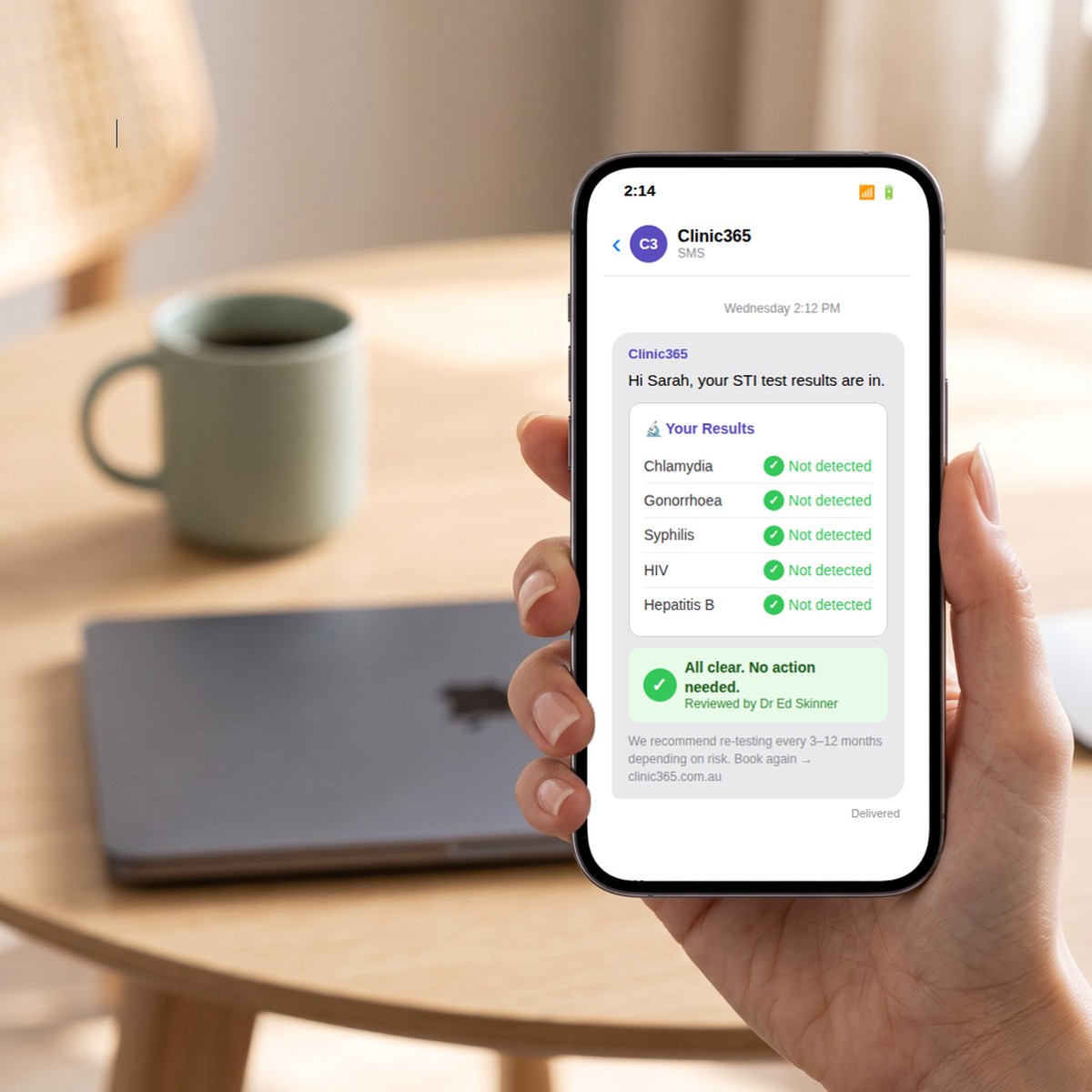 STI results by SMS — reviewed by a Specialist GP
